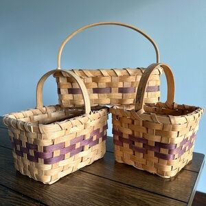 Vintage Hand Woven White Oak Cherokee Gathering Davis Basket Walnut/Bloodroot